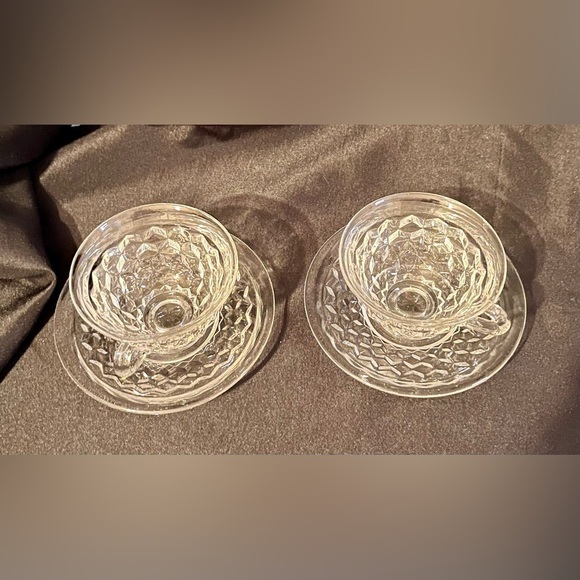Fostoria American 2 Sets Elegant Clear Glass Teacups 2 Saucers Bridgerton T 4 2 - Picture 10 of 17